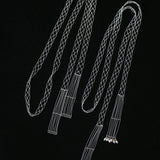 Lace Veil Metallic Long Necklace – Silver With Pearls - floysun