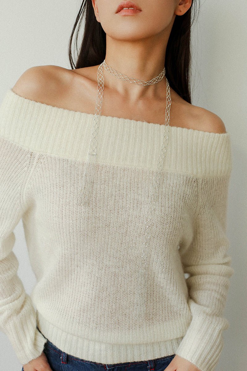 Lace Veil Metallic Long Necklace – Silver - floysun