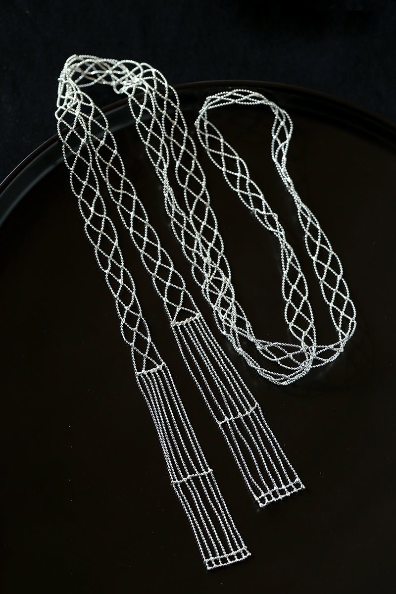 Lace Veil Metallic Long Necklace – Silver - floysun