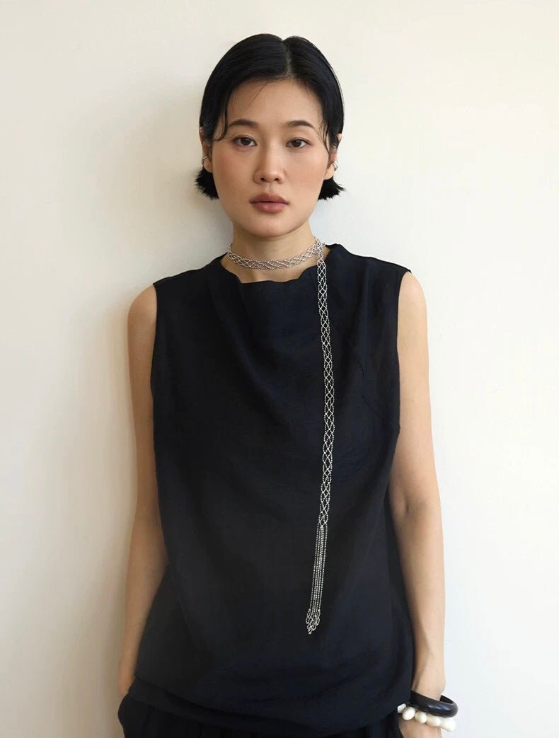 Lace Veil Metallic Long Necklace – Silver - floysun