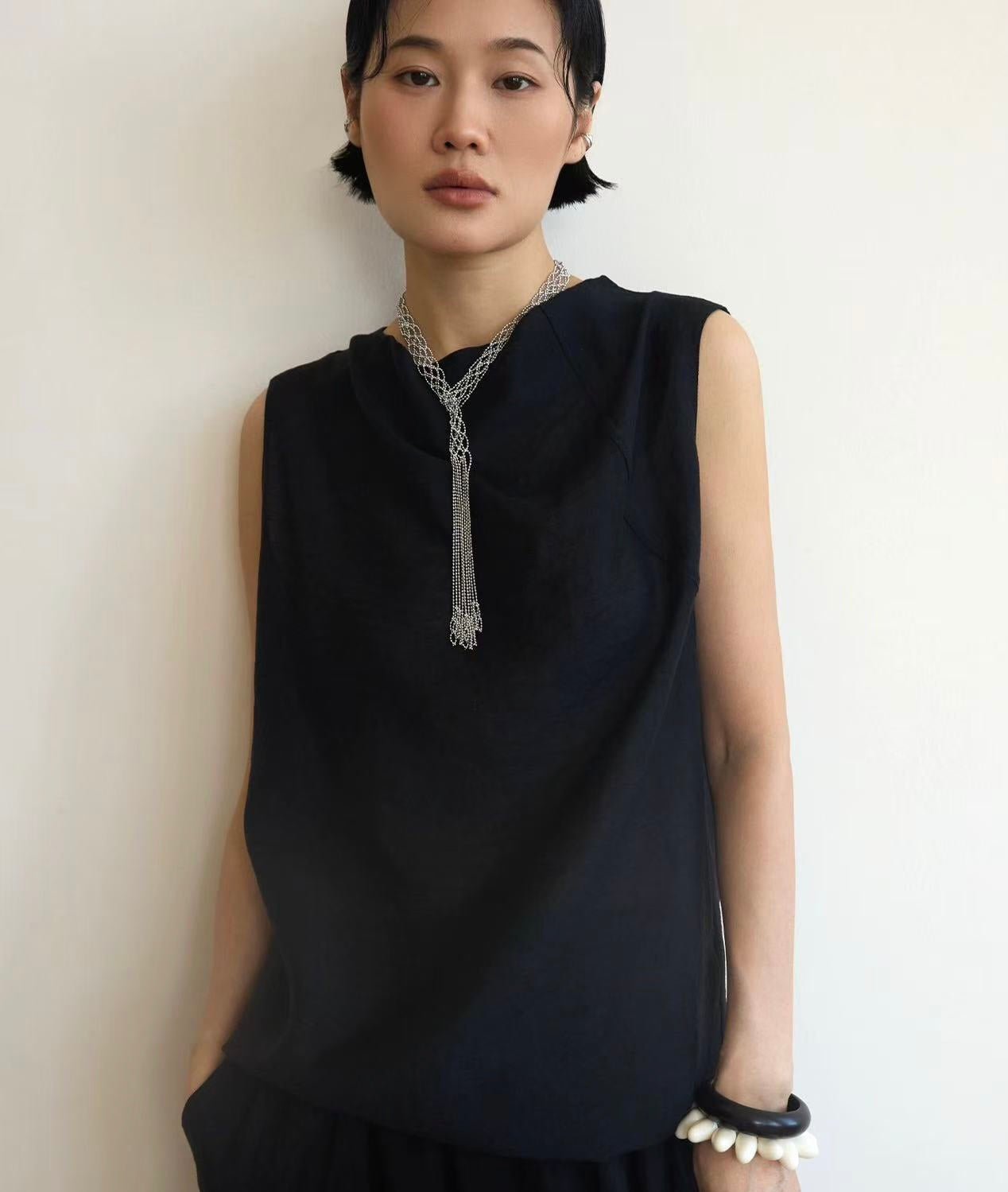 Lace Veil Metallic Long Necklace – Silver - floysun