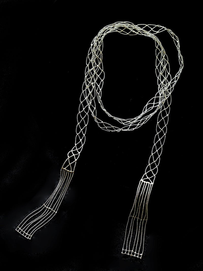 Lace Veil Metallic Long Necklace – Silver - floysun