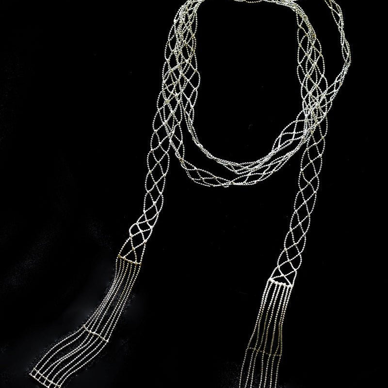 Lace Veil Metallic Long Necklace – Silver - floysun