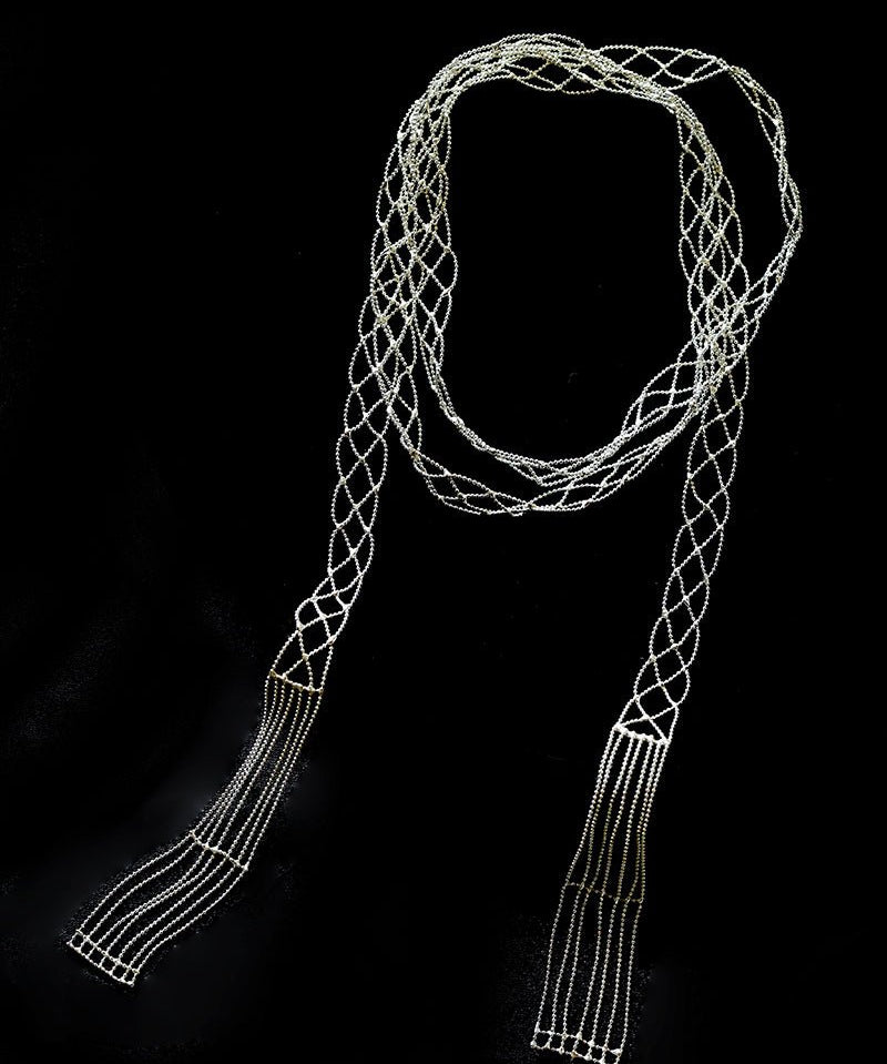 Lace Veil Metallic Long Necklace – Silver - floysun