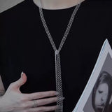 Lace Veil Metallic Long Necklace – Silver - floysun