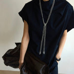 Lace Veil Metallic Long Necklace – Silver - floysun