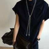 Lace Veil Metallic Long Necklace – Silver - floysun