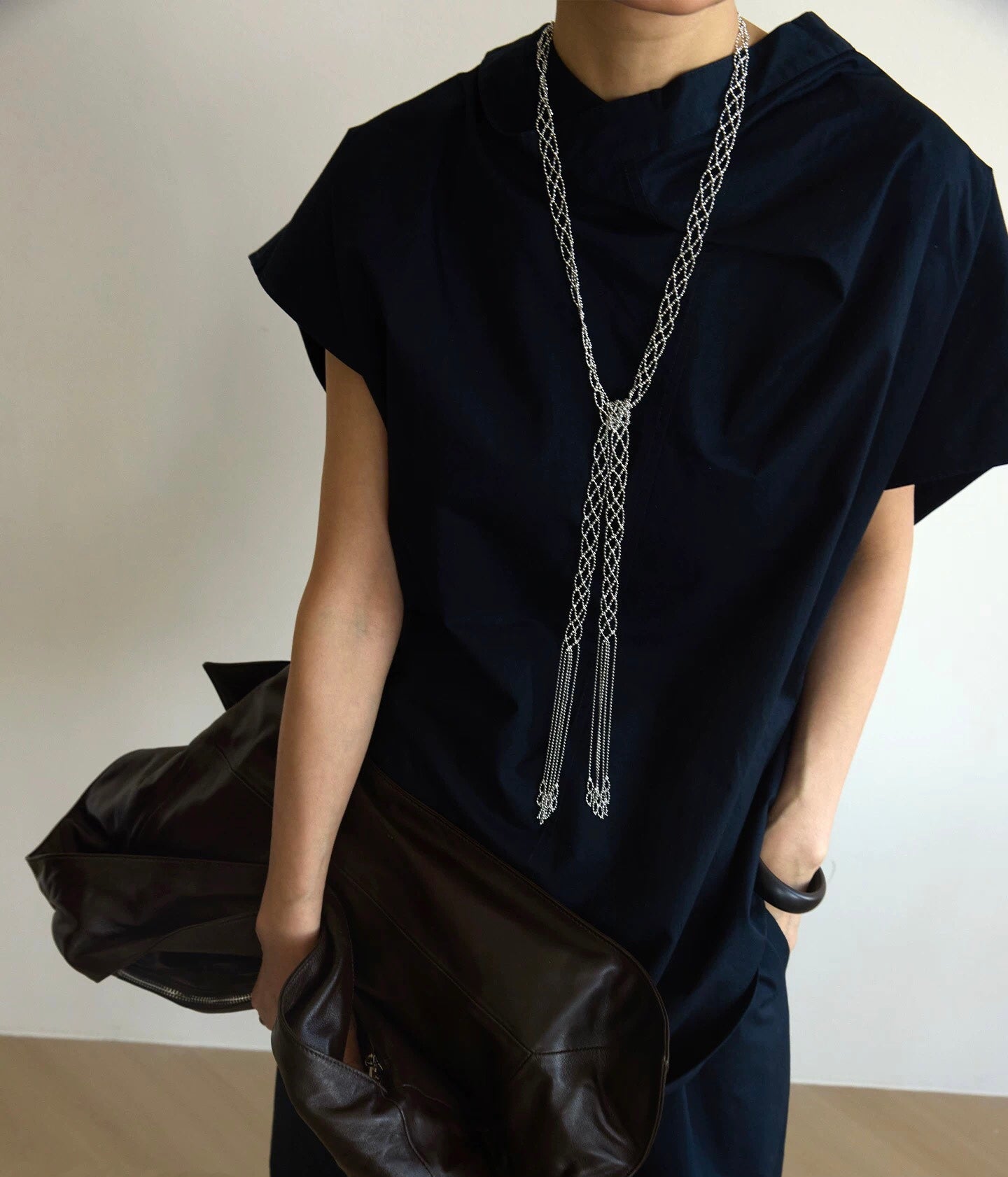 Lace Veil Metallic Long Necklace – Silver - floysun