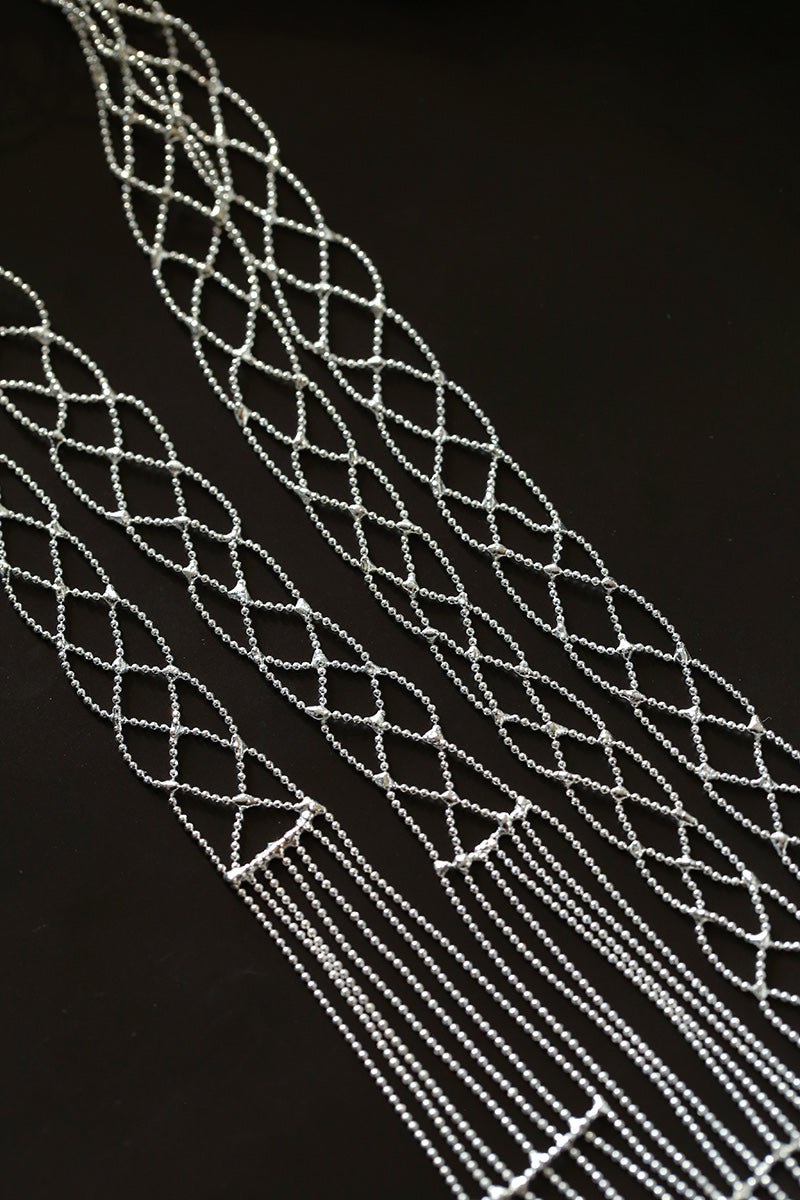 Lace Veil Metallic Long Necklace – Silver - floysun