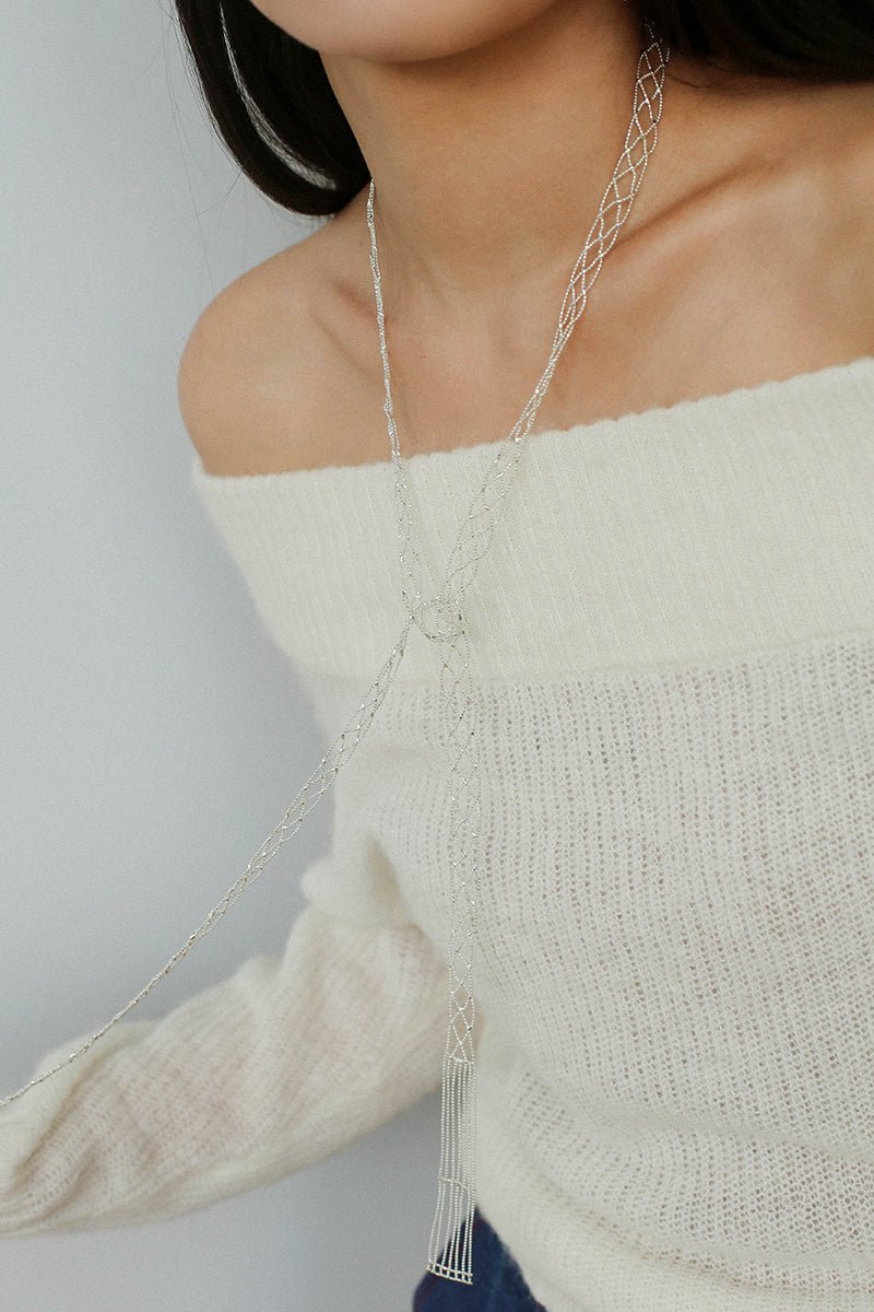 Lace Veil Metallic Long Necklace – Silver - floysun