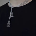 Lace Veil Metallic Long Necklace – Silver - floysun
