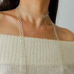 Lace Veil Metallic Long Necklace – Silver - floysun