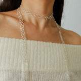 Lace Veil Metallic Long Necklace – Silver - floysun