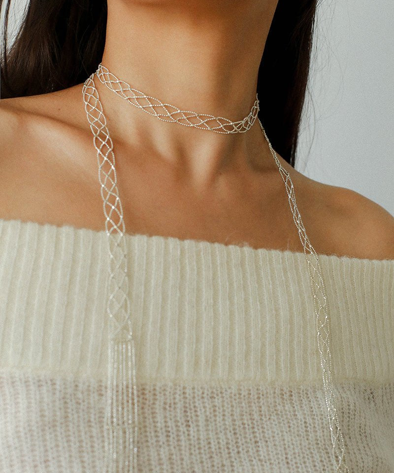 Lace Veil Metallic Long Necklace – Silver - floysun