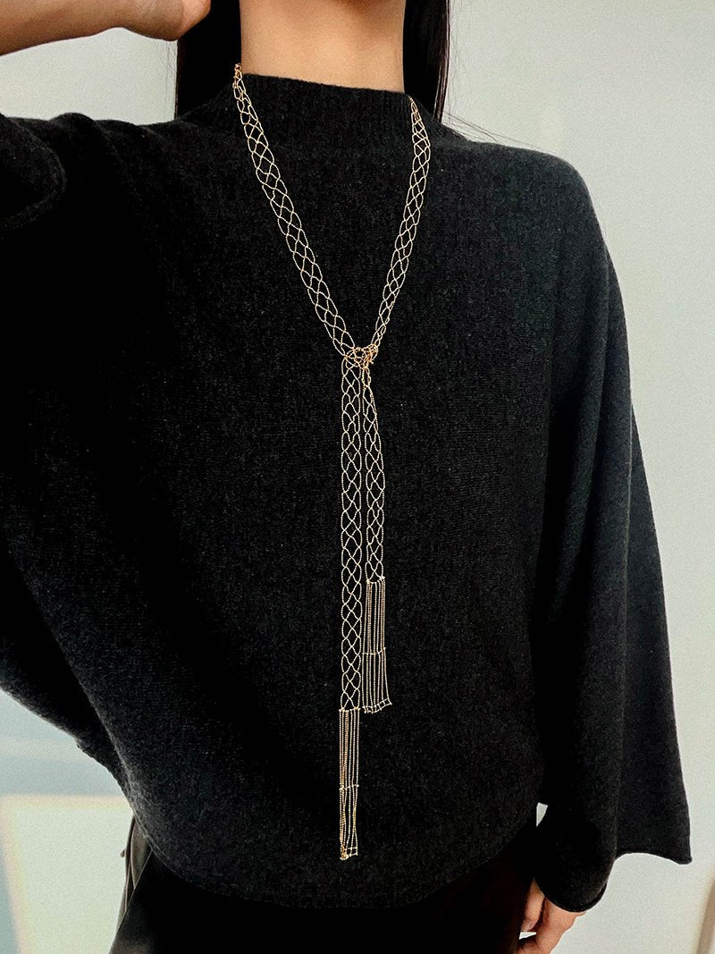 Lace Veil Metallic Long Necklace - floysun