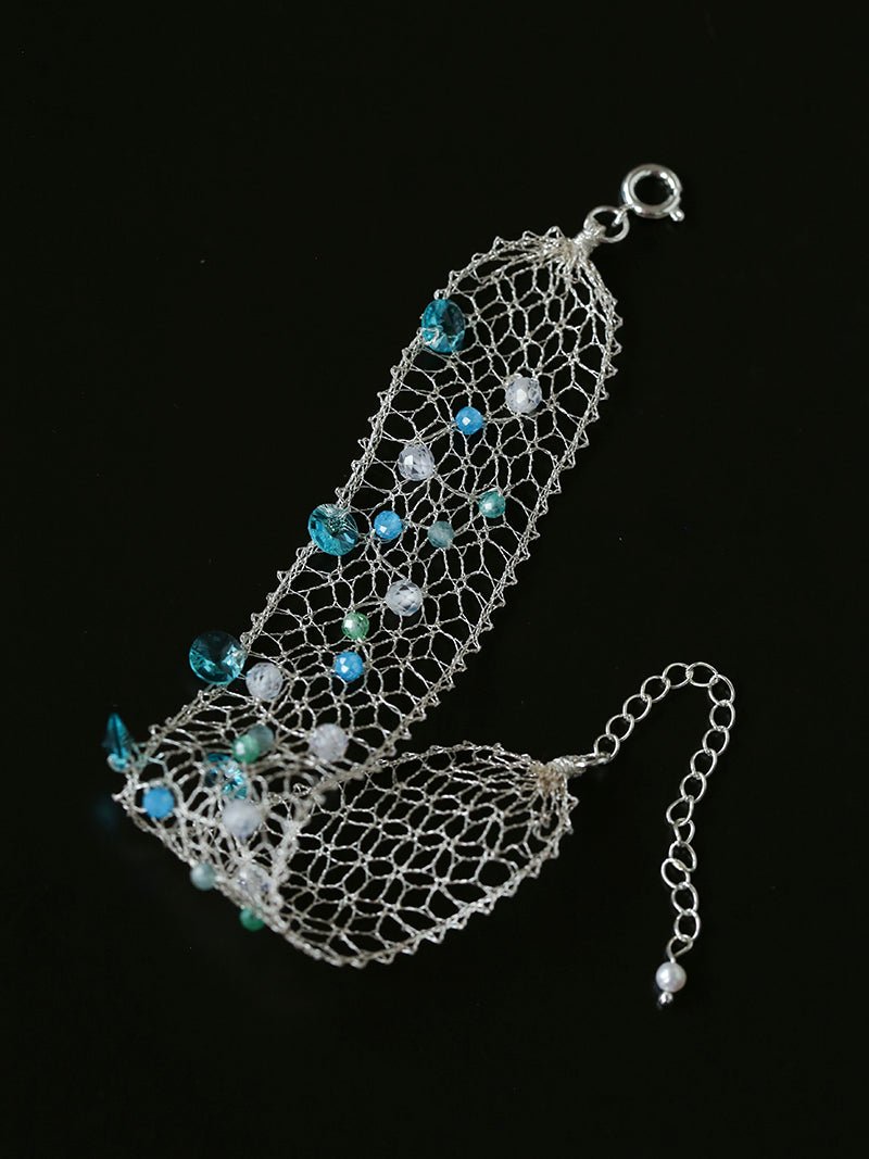 Lace Veil Pearl & Cubic Zirconia Mesh Bracelet - floysun
