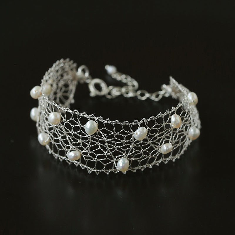Lace Veil Pearl & Cubic Zirconia Mesh Bracelet - floysun