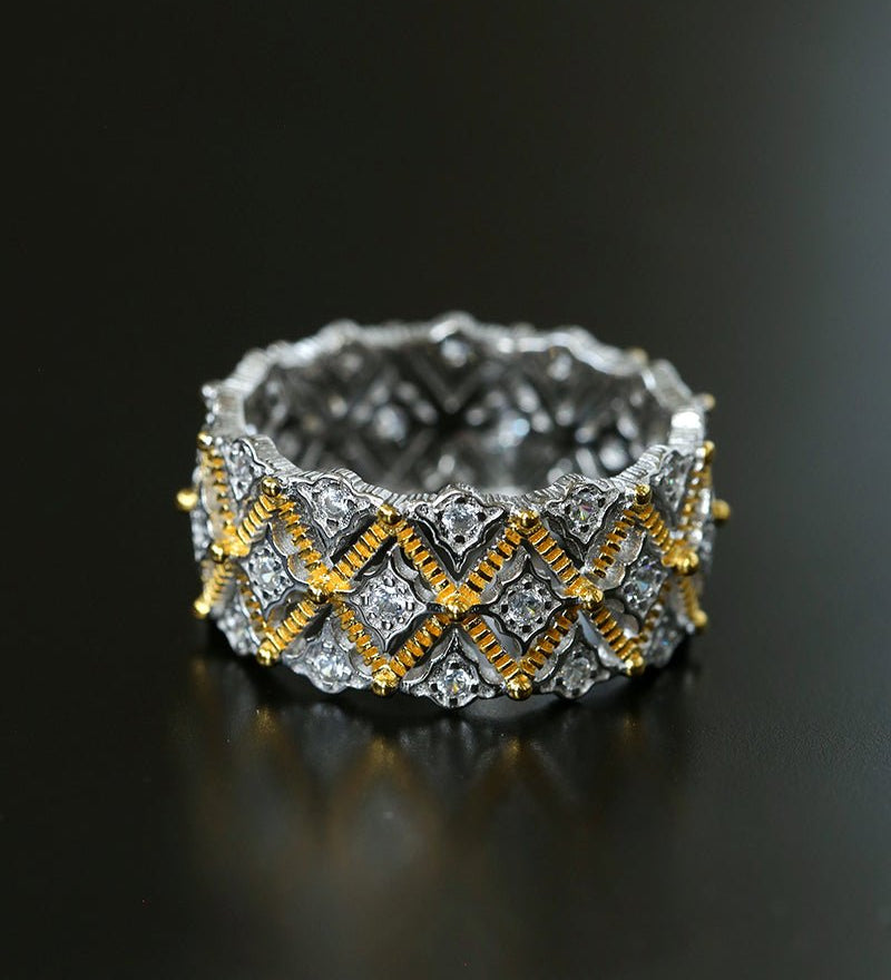 Lace Whisper Wide Ring - Gold and Silver Duo - Tone - floysun