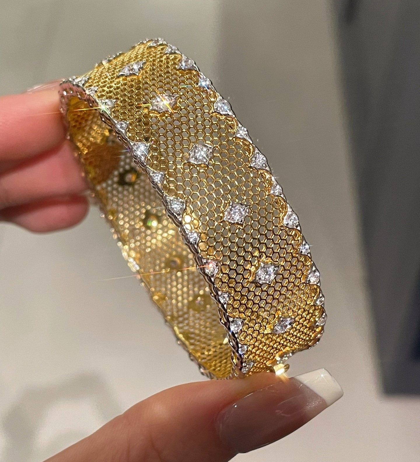 LaceCraft Openwork Pavé Cuff – 18K Gold Vermeil - floysun