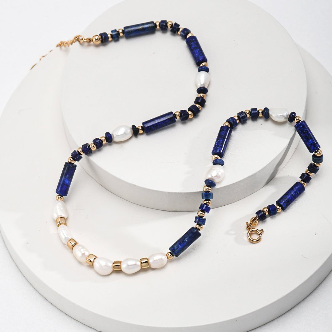Lapis and Pearl Beaded Necklace - floysun