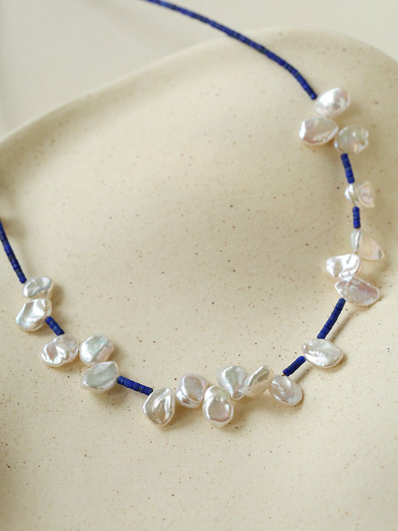 Lapis Lazuli & Petal Baroque Pearl Necklace - floysun