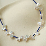 Lapis Lazuli & Petal Baroque Pearl Necklace - floysun