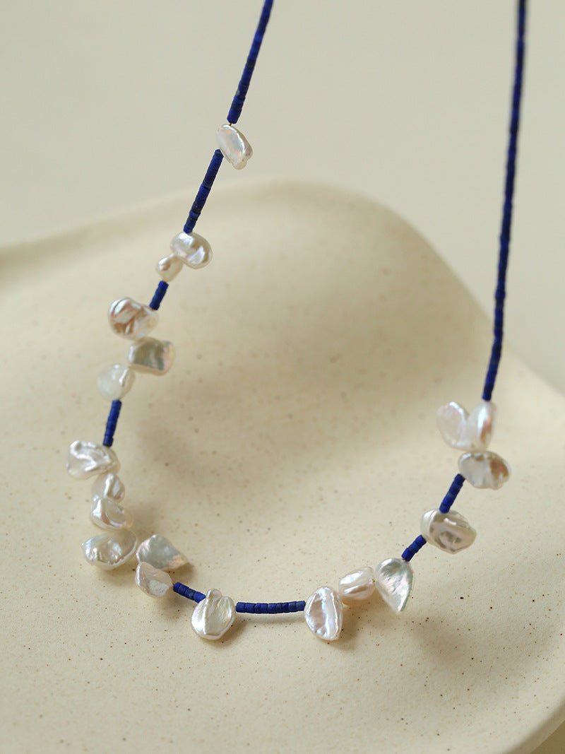 Lapis Lazuli & Petal Baroque Pearl Necklace - floysun