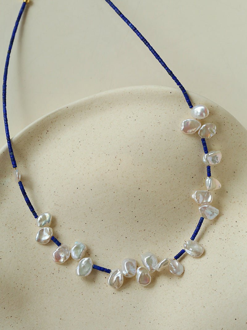 Lapis Lazuli & Petal Baroque Pearl Necklace - floysun