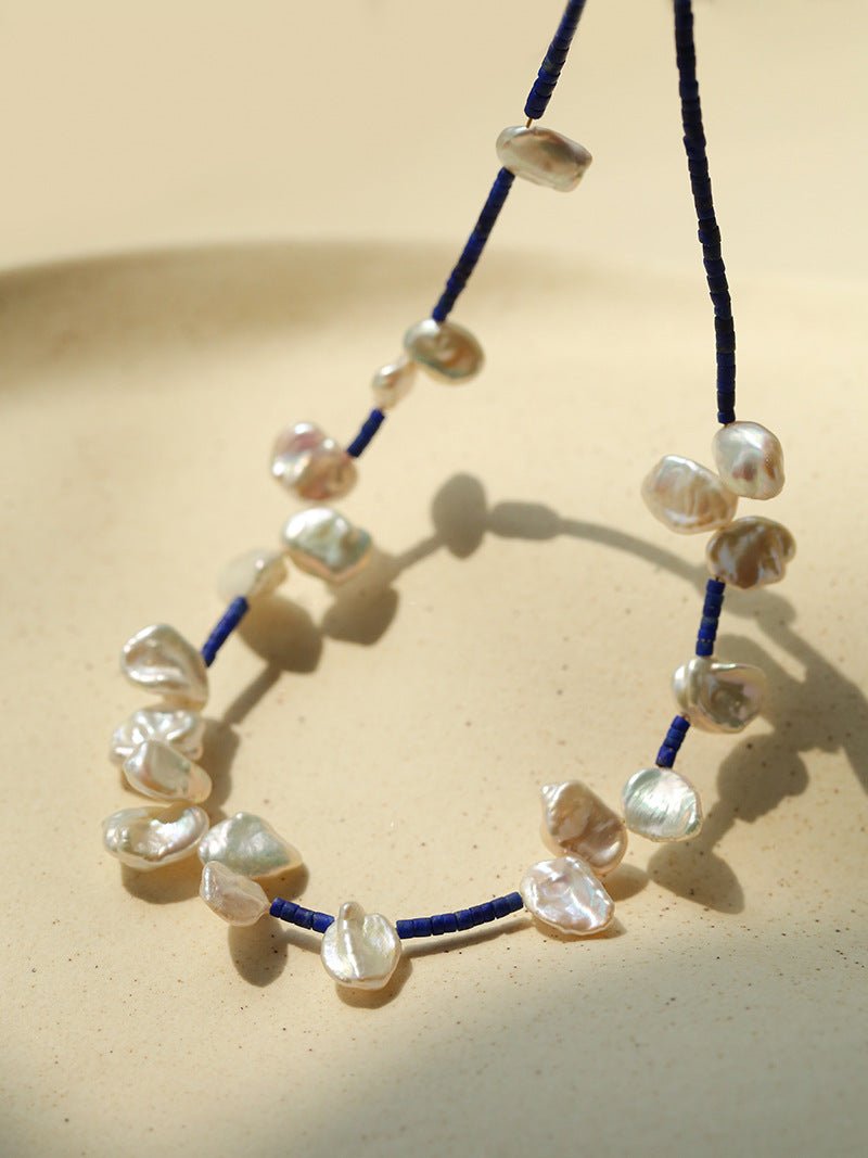 Lapis Lazuli & Petal Baroque Pearl Necklace - floysun