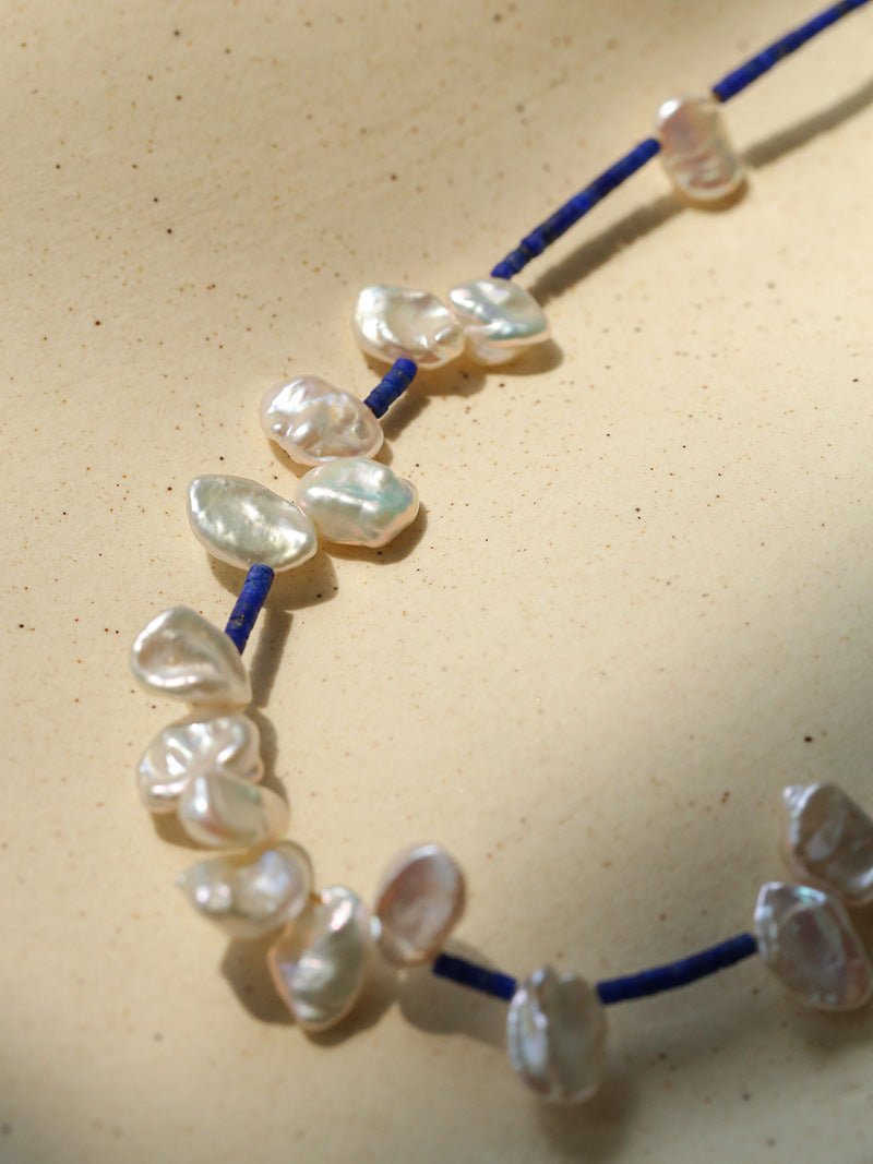 Lapis Lazuli & Petal Baroque Pearl Necklace - floysun