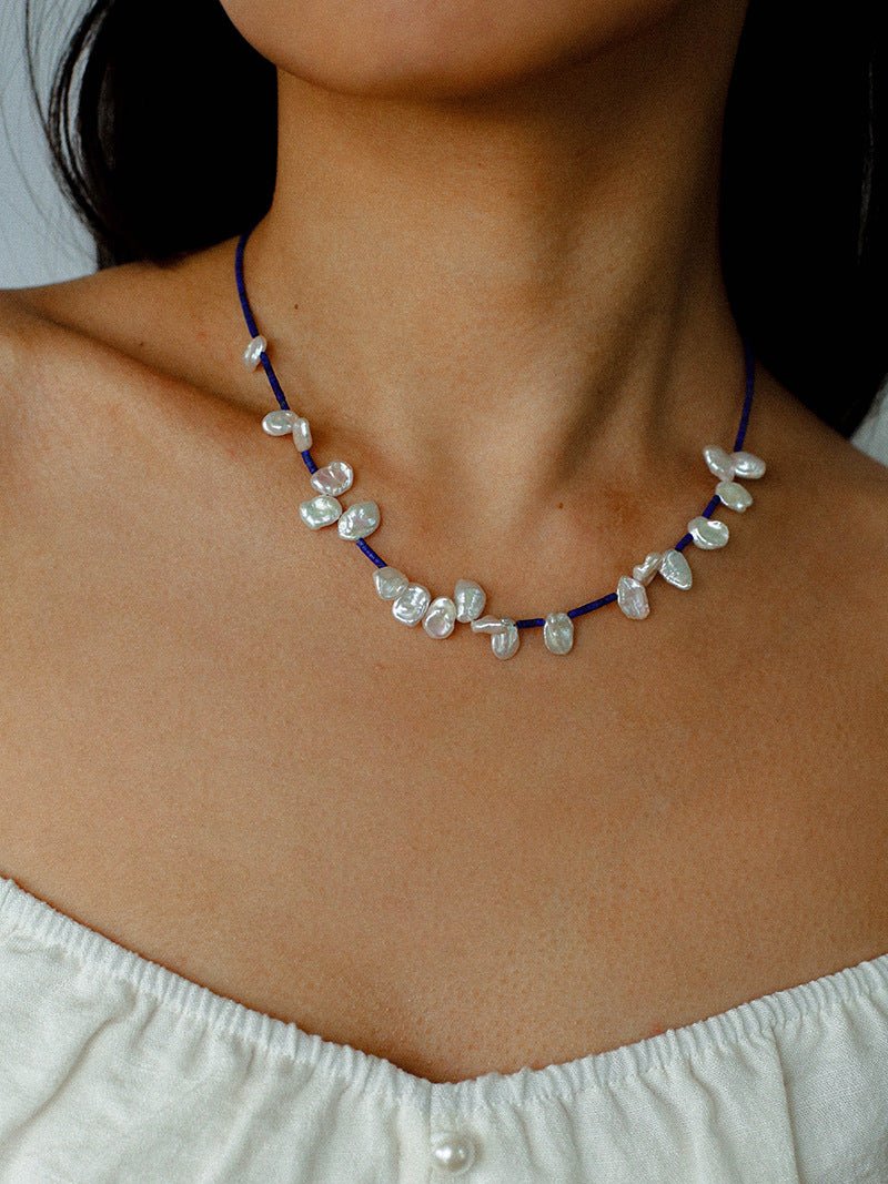 Lapis Lazuli & Petal Baroque Pearl Necklace - floysun