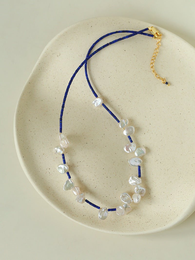 Lapis Lazuli & Petal Baroque Pearl Necklace - floysun