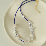 Lapis Lazuli & Petal Baroque Pearl Necklace - floysun