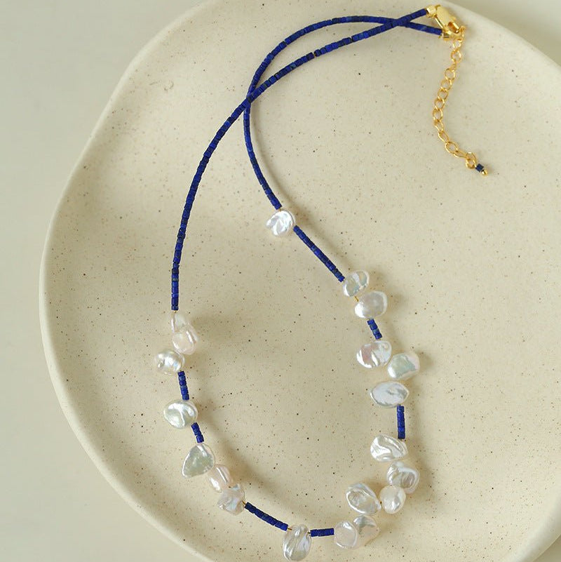 Lapis Lazuli & Petal Baroque Pearl Necklace - floysun