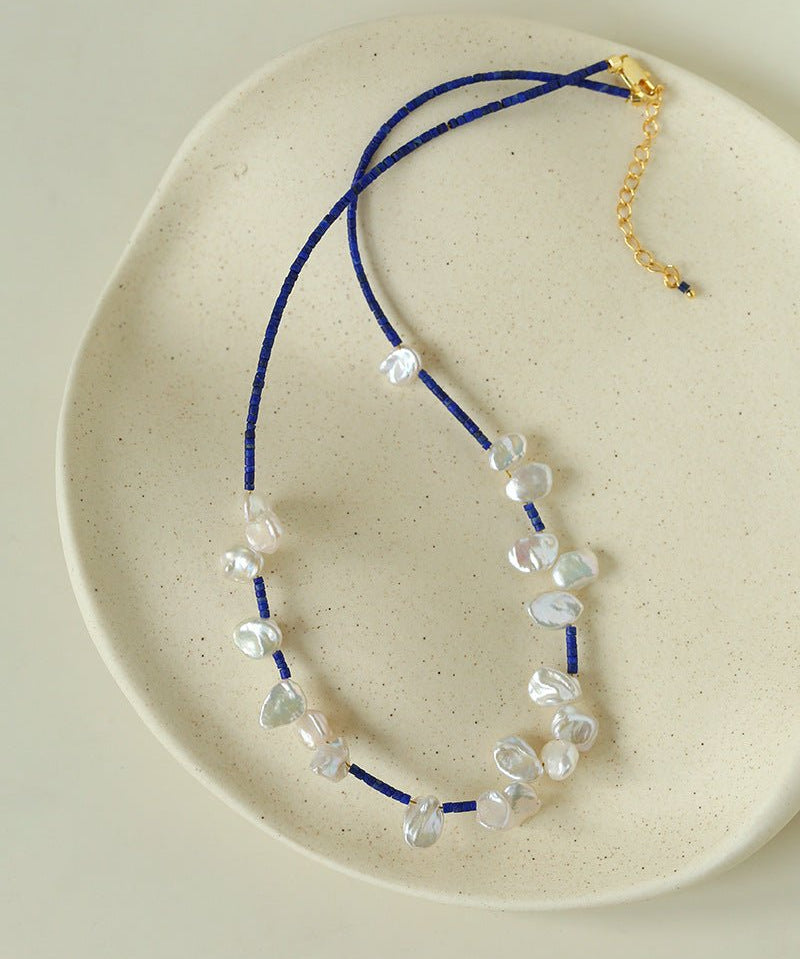 Lapis Lazuli & Petal Baroque Pearl Necklace - floysun