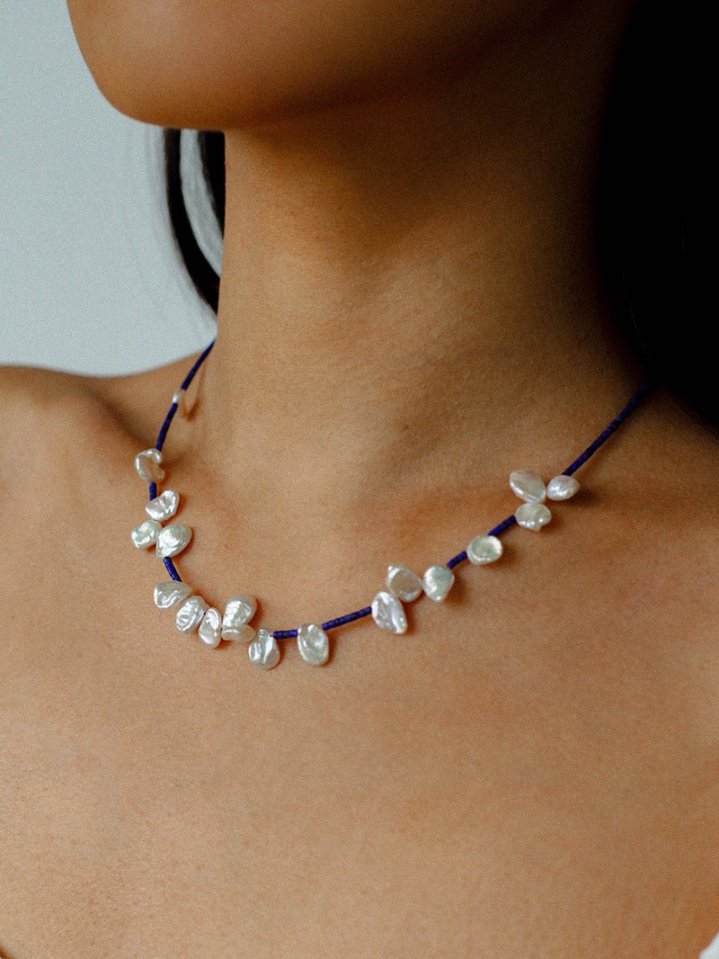 Lapis Lazuli & Petal Baroque Pearl Necklace - floysun