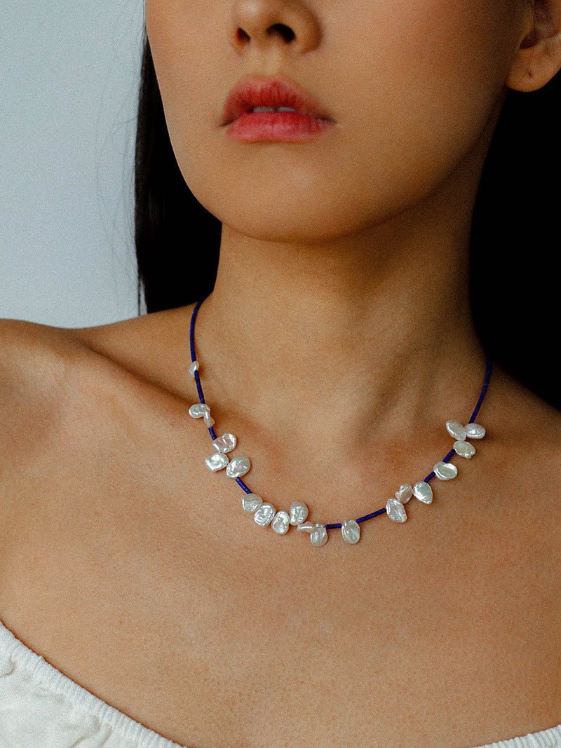 Lapis Lazuli & Petal Baroque Pearl Necklace - floysun
