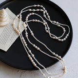 Large and Small Pearls Spliced Extra Long Pearl Necklace-Large Pearl Style - floysun