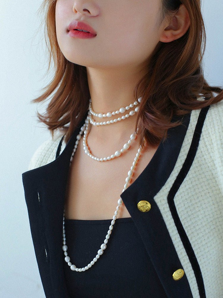 Large and Small Pearls Spliced Extra Long Pearl Necklace-Large Pearl Style - floysun