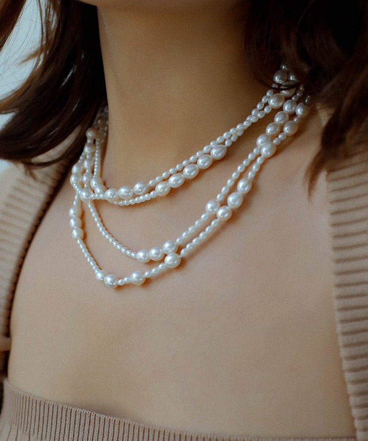 Large and Small Pearls Spliced Extra Long Pearl Necklace - Small Pearl Style - floysun