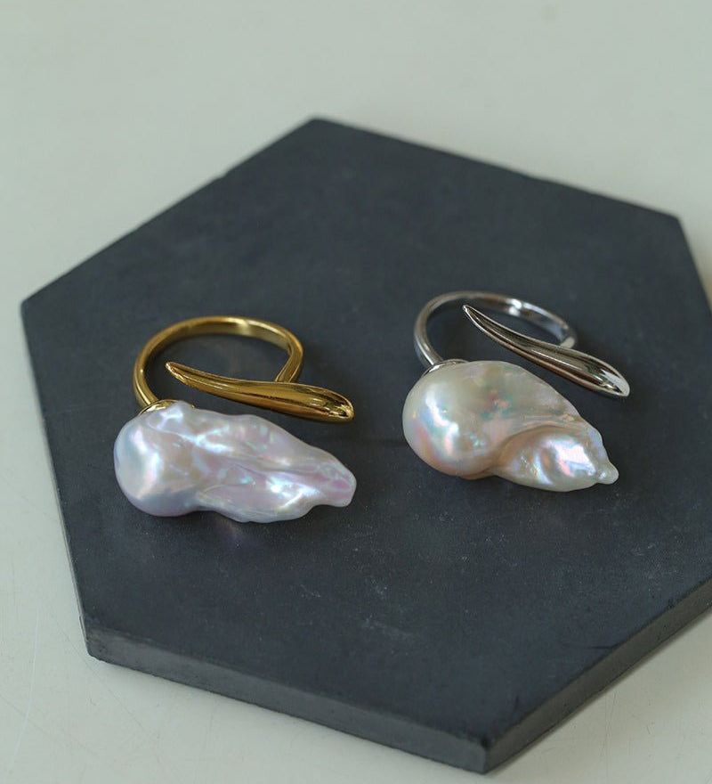 Large Baroque Pearl Open Ring - floysun