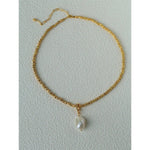 Large Baroque Pearl Pendant Lava Texture Gold Necklace - floysun