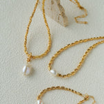 Large Baroque Pearl Pendant Lava Texture Gold Necklace - floysun