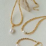 Large Baroque Pearl Pendant Lava Texture Gold Necklace - floysun