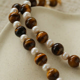 Large Tiger Eye & Freshwater Pearl Necklace - floysun