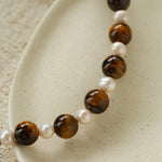 Large Tiger Eye & Freshwater Pearl Necklace - floysun