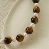 Large Tiger Eye & Freshwater Pearl Necklace - floysun
