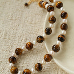 Large Tiger Eye & Freshwater Pearl Necklace - floysun