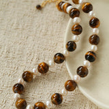 Large Tiger Eye & Freshwater Pearl Necklace - floysun