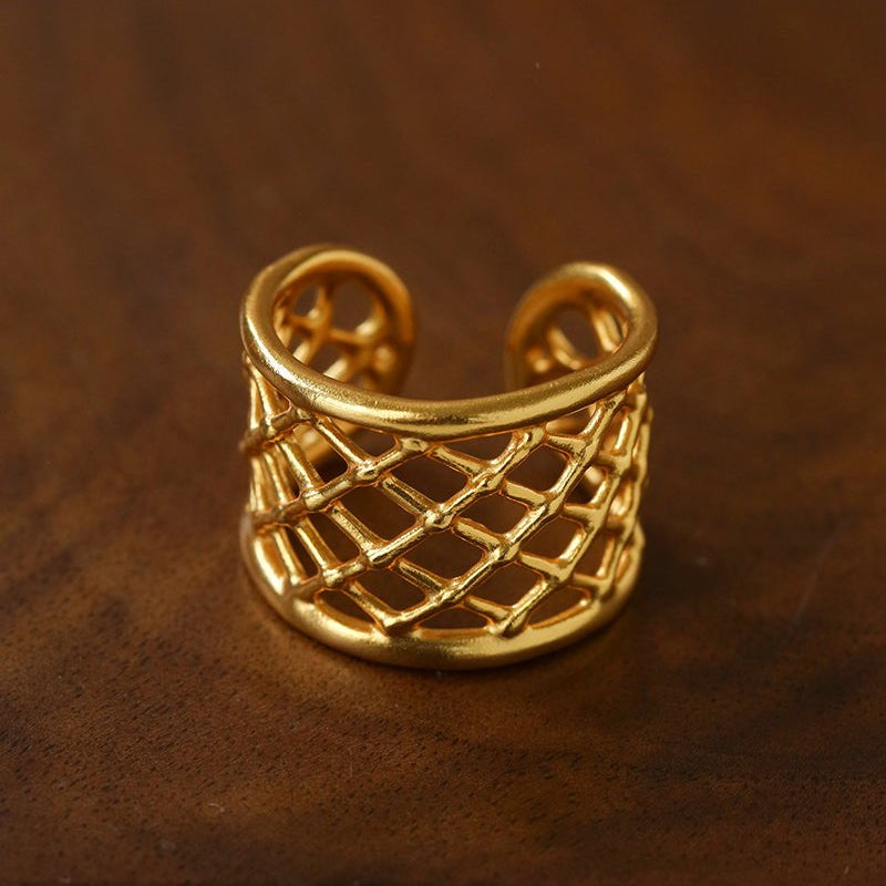 Lattice Openwork Wide Adjustable Ring - floysun